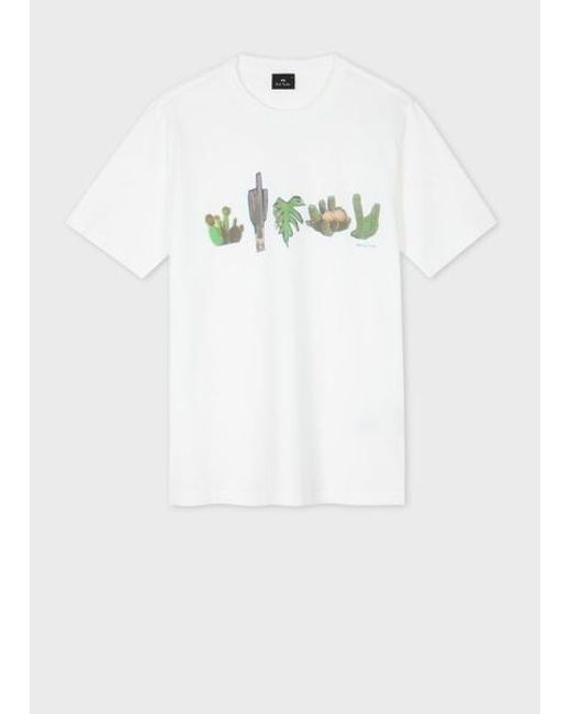 Paul Smith White 'Cactus' Print T-Shirt for men