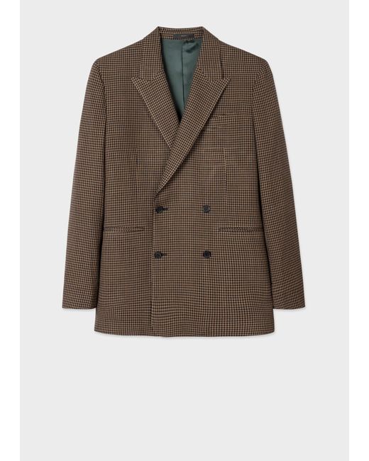 Paul Smith Brown Brushed Check Wool Double-breasted Blazer for men