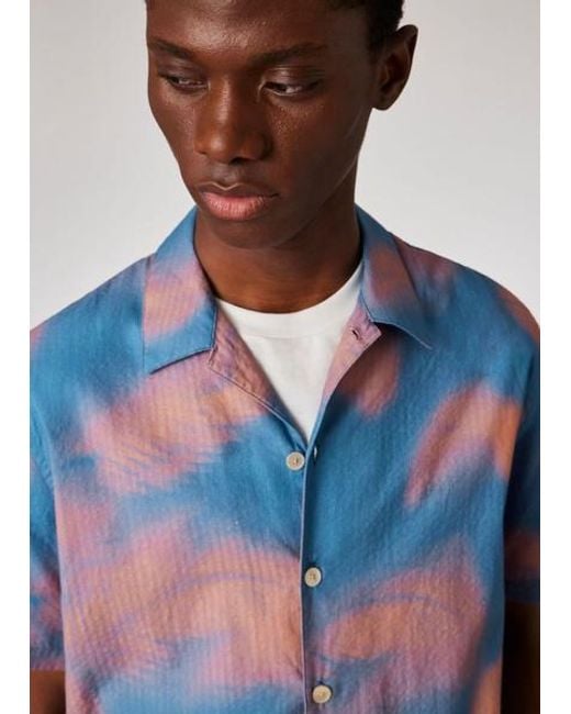 Paul Smith Blue 'Palm Shadow' Print Short-Sleeve Shirt for men