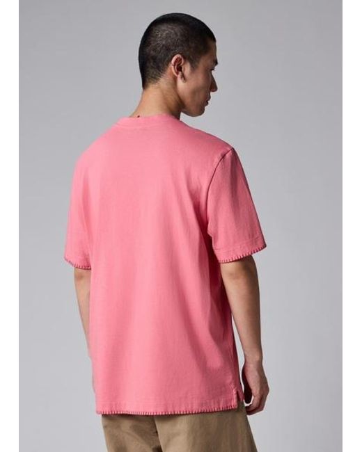 Paul Smith Pink Blanket-Stitch 'Happy' T-Shirt for men