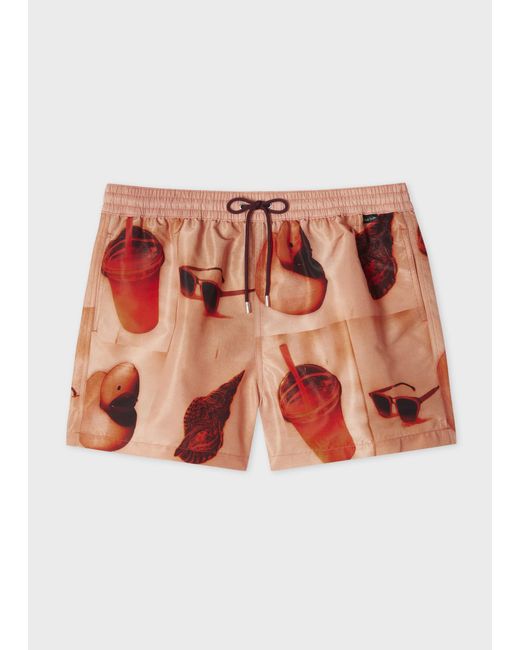 Paul Smith Red 'Sunbleached Snaps' Print Swim Shorts for men