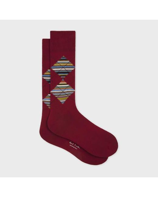 Paul Smith Red Dark 'Signature Stripe' Argyle Socks for men