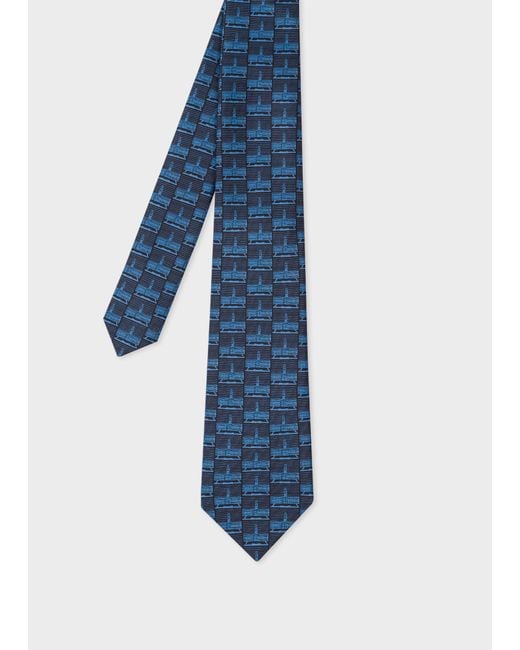 Paul Smith Blue For University Of Nottingham - Navy 'trent Building' Silk Tie for men