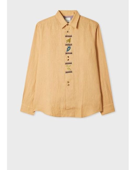 Paul Smith Orange Linen Embroidered Shirt for men