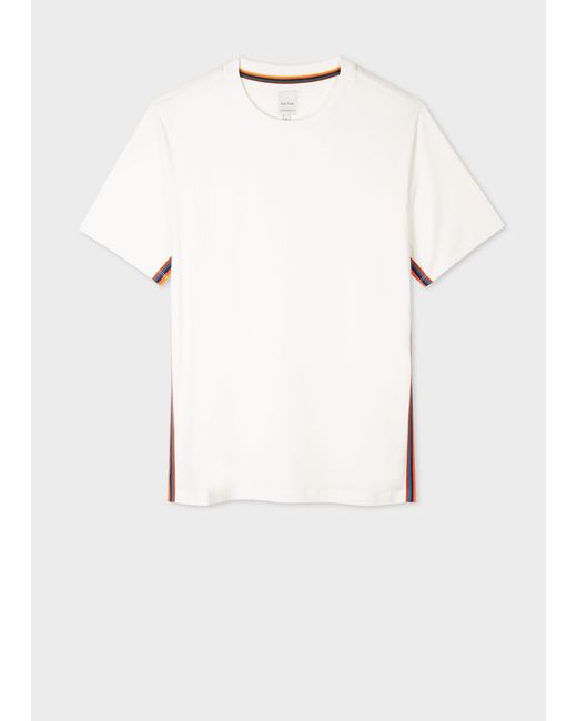 Paul Smith Natural White Cotton T-shirt With 'artist Stripe' Trim for men