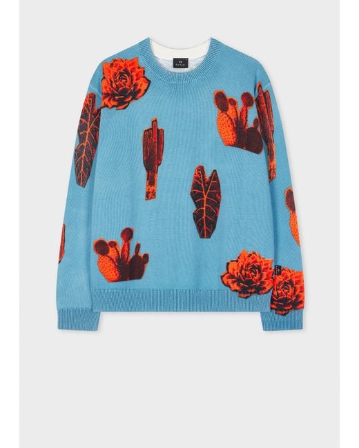 Paul Smith Blue Sky 'Photographic Cactus' Print Cotton Sweater for men