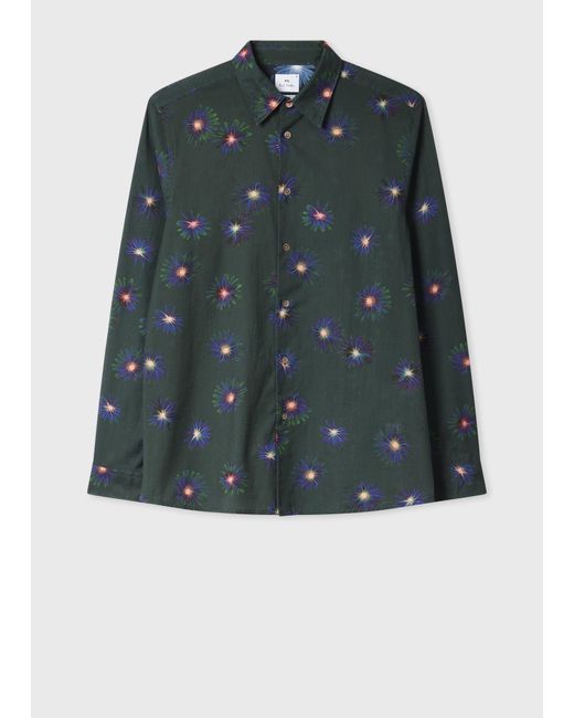 Paul Smith Green Dark 'Luminescent Floral' Print Shirt for men