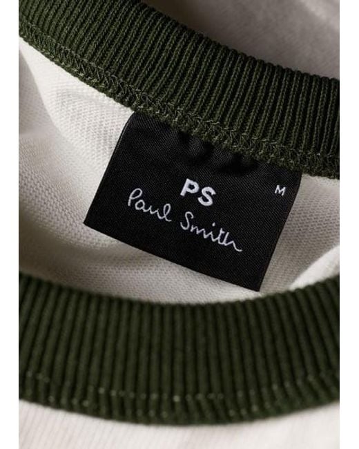 Paul Smith White Embroidered Logo Contrast-Collar T-Shirt for men