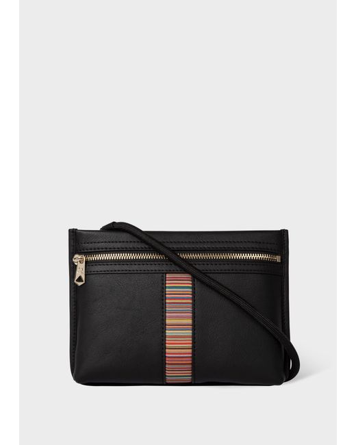 Paul Smith Black Leather 'signature Stripe' Musette Bag for men