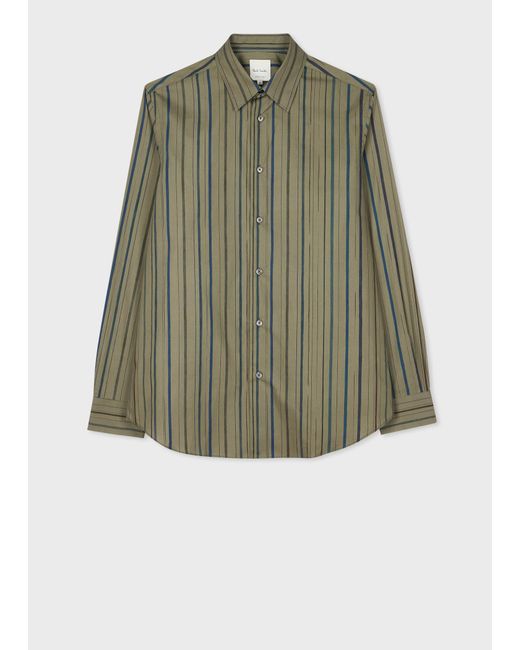 Paul Smith Green Khaki 'Pencil Stripe' Regular-Fit Shirt for men