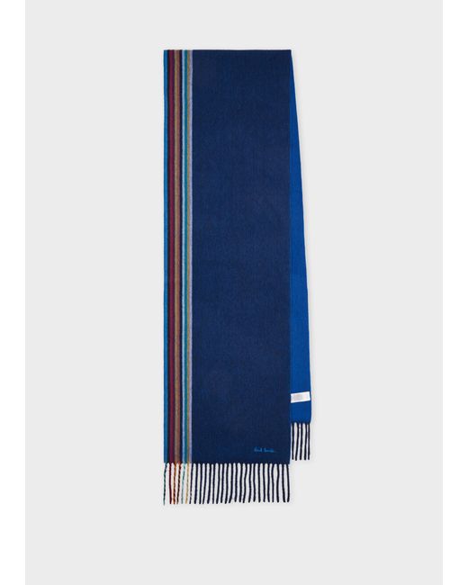 Paul Smith Blue 'Signature Stripe' Edge Cashmere Scarf for men