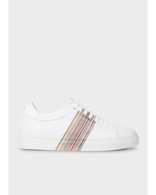 Paul Smith White Leather 'basso' Sneakers With 'signature Stripe' Panel for men