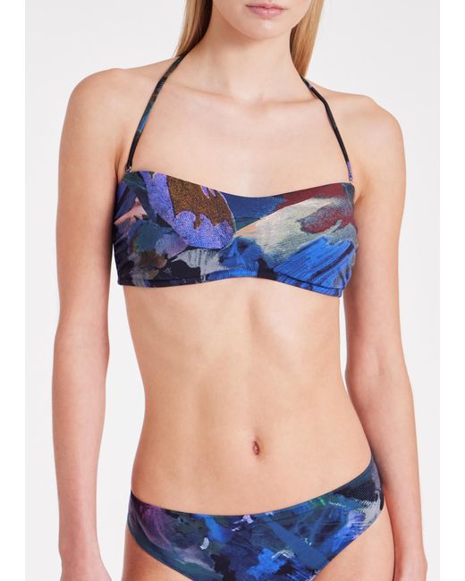 Paul Smith Navy 'floral Collage' Bandeau Bikini Top Blue