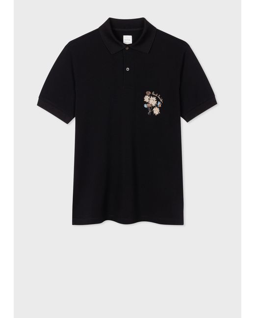 Paul Smith Black Mens Floral Emb Polo for men