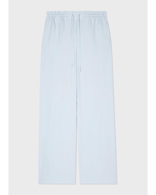 Paul Smith Blue Pale Linen Wide Leg Drawstring Trousers