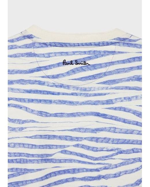 Paul Smith Blue 'Wood Grain Stripe' Print Cotton T-Shirt for men