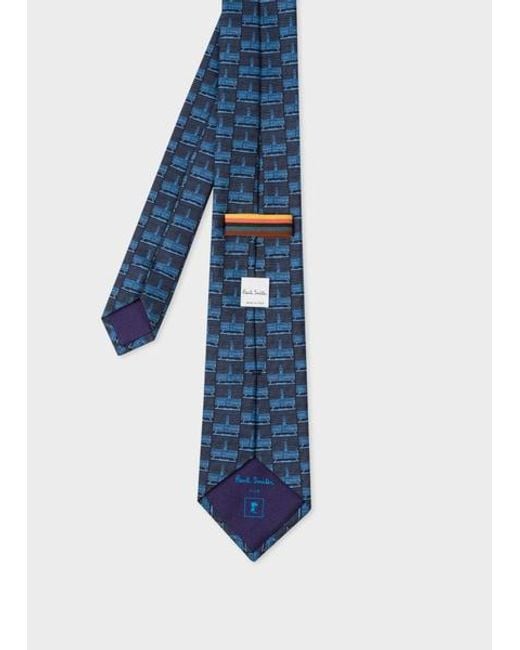 Paul Smith Blue For University Of Nottingham - Navy 'trent Building' Silk Tie for men