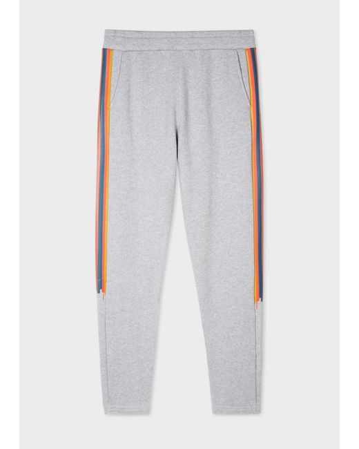 Paul Smith White Tapered-fit Grey Marl 'painted Stripe' Sweatpants for men