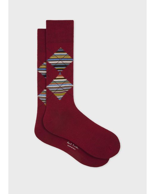 Paul Smith Red Dark 'Signature Stripe' Argyle Socks for men