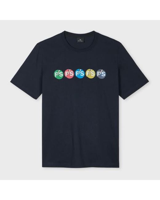Paul Smith Blue Dark 'Ps Broken Circle' Print T-Shirt for men