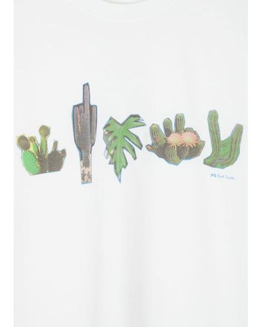 Paul Smith White 'Cactus' Print T-Shirt for men