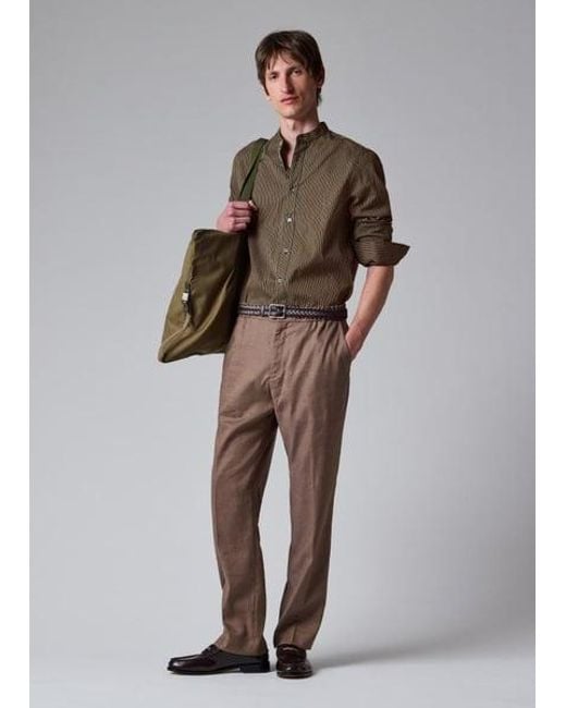 Paul Smith Brown And Stripe Grandad-Collar Shirt for men