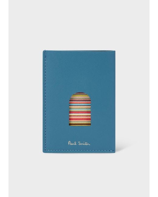Paul Smith Blue Leather 'Signature Stripe' Thumb Hole Card Holder for men
