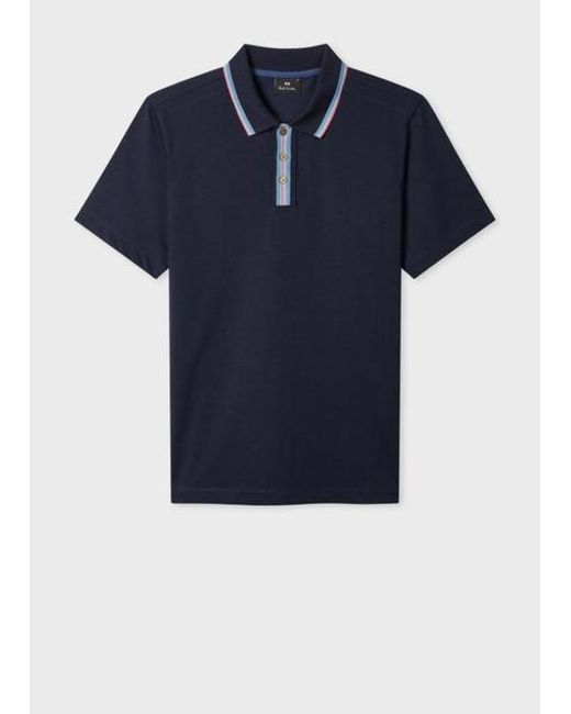 Paul Smith Blue Plated Jersey Polo Shirt With Contrast Tipping for men