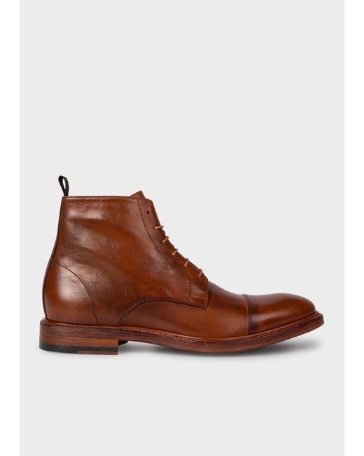 Paul Smith Brown Tan Calf Leather 'jarman' Boots for men