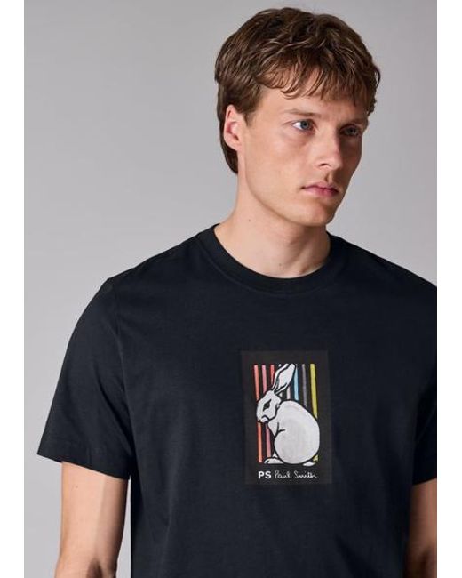 Paul Smith Blue Cotton 'Rabbit Stripe' Print T-Shirt for men