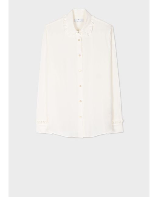 PS by Paul Smith Cream Silk-blend Frill Collar Shirt White