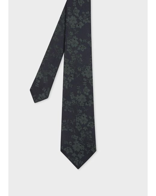 Paul Smith White Dark Navy Floral Silk Tie for men