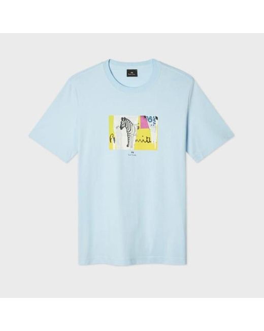 Paul Smith Blue Pale Organic-Cotton 'Patch Zebra' T-Shirt for men
