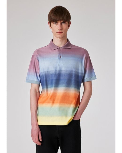 Paul Smith Blue 'Smith Stripe' Cotton Polo Shirt for men