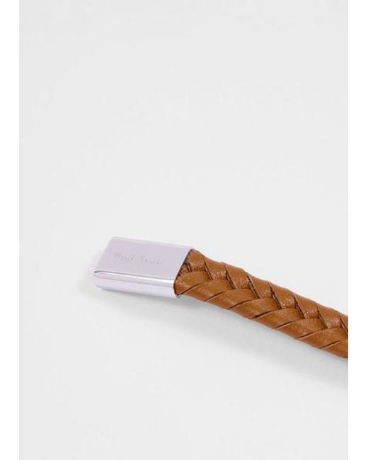 Paul Smith White Tan Braided Leather Bracelet for men