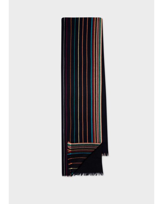 Paul Smith Black Navy Wool-silk 'signature Stripe' Scarf