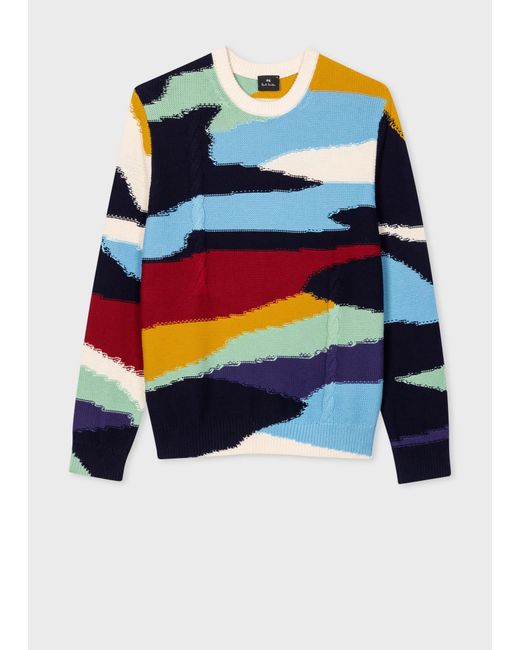 PS by Paul Smith Blue Multicolour Cotton 'plains' Sweater