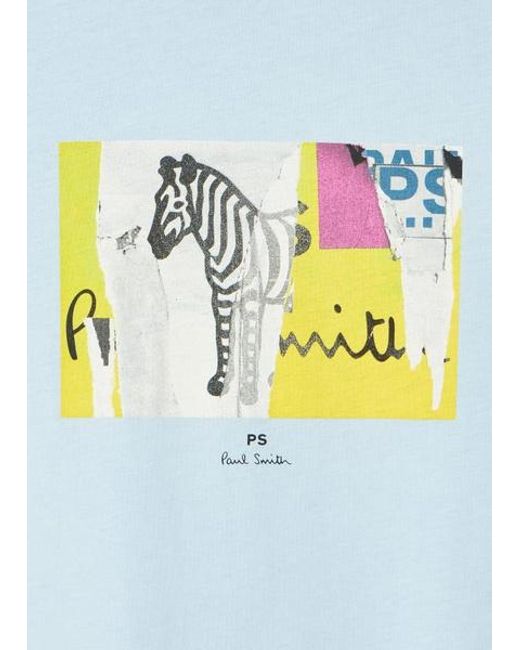 Paul Smith Blue Pale Organic-Cotton 'Patch Zebra' T-Shirt for men