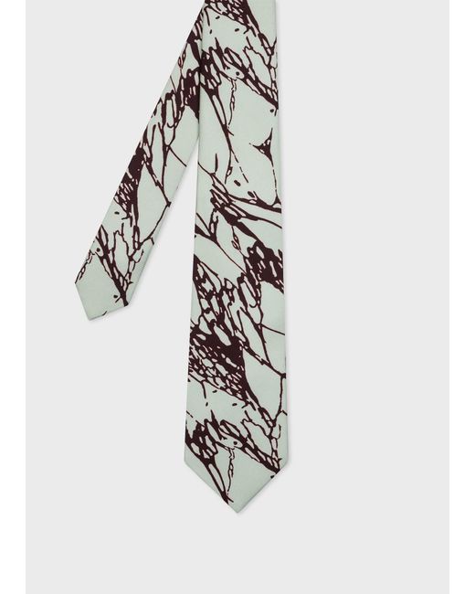 Paul Smith White Mint Green Silk 'marble' Tie for men