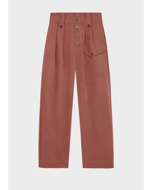 Paul Smith Red Pale Burgundy Linen Cropped Cargo Pants