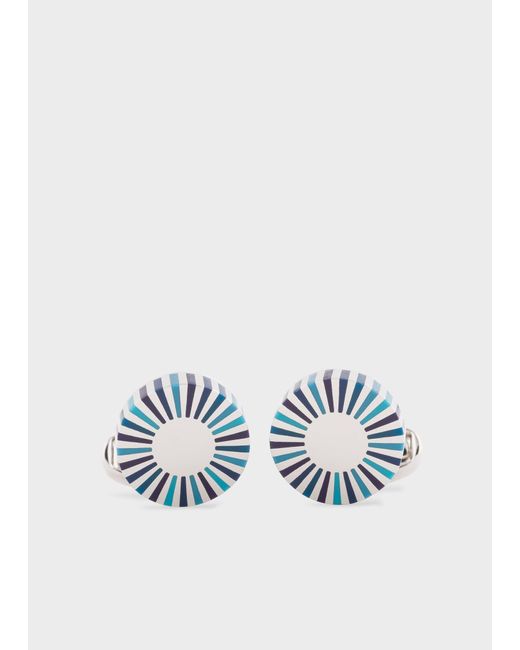 Paul Smith White For University Of Nottingham - Navy Stripe Edge Circular Cufflinks Blue for men