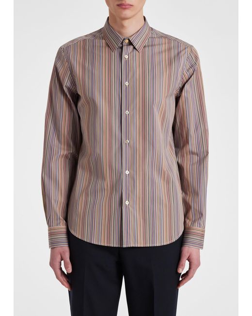Paul Smith Brown Slim-fit 'signature Stripe' Cotton Shirt Multicolour for men