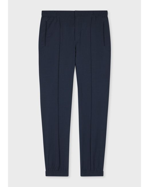 Paul Smith Blue Dark Seersucker Wool Elastic-Waist Trousers for men