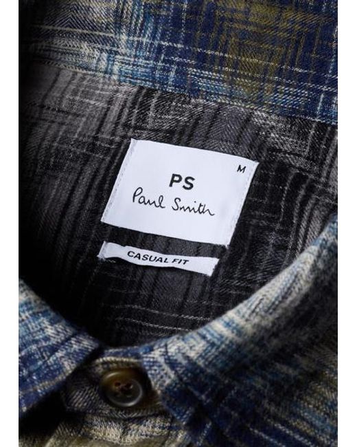 Paul Smith Blue Cotton Jacquard Check Overshirt for men