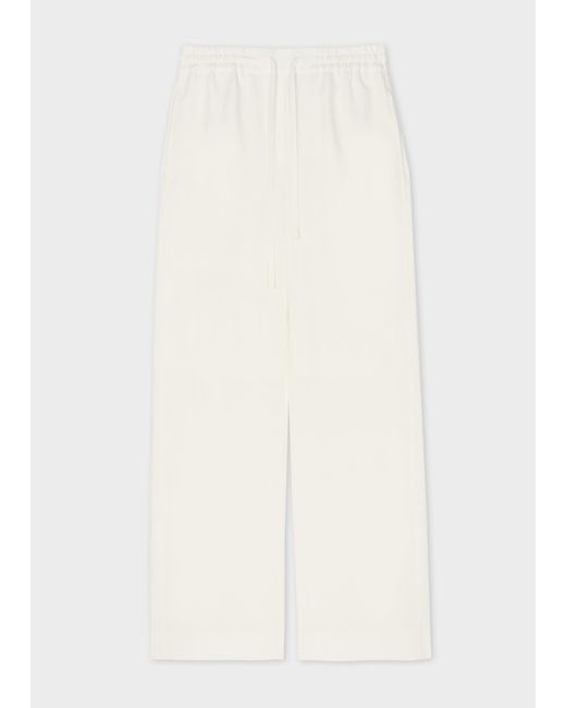 Paul Smith White Ivory Linen Wide Leg Drawstring Trousers