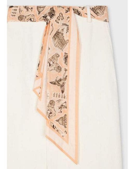 Paul Smith White Denim Midi Skirt With Seasonal Print Scarf Belt