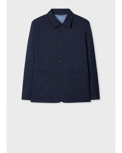 Paul Smith Blue Dark Two-Ply Hopsack Wool Work Jacket for men