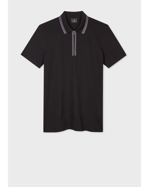 PS by Paul Smith Black Zip Neck Stretch-cotton Polo Shirt for men