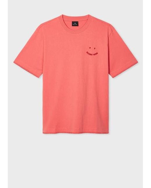 Paul Smith Pink Blanket-Stitch 'Happy' T-Shirt for men