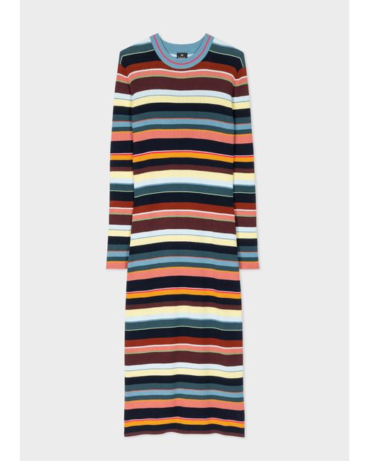 PS by Paul Smith Blue Multi Stripe Knitted Dress Multicolour